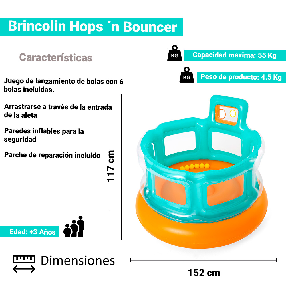 Brincolin Inflable Trampolin Circular Rebotador de Color Con Pelotas Infantil 152 x 152 x 117 CM