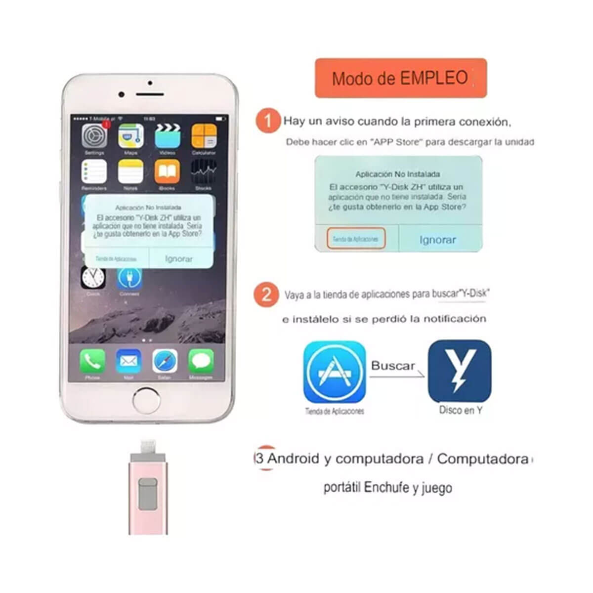 Memoria Usb 3 En 1 Usb Lightning, Android, Pc 1 Tera 1tb