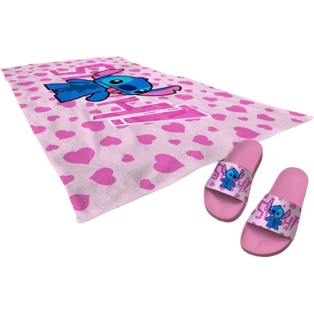 Juego De Sandalias Y Toalla de baño Diseño Bob Esponja Y Patricio, Arenita, Stitch