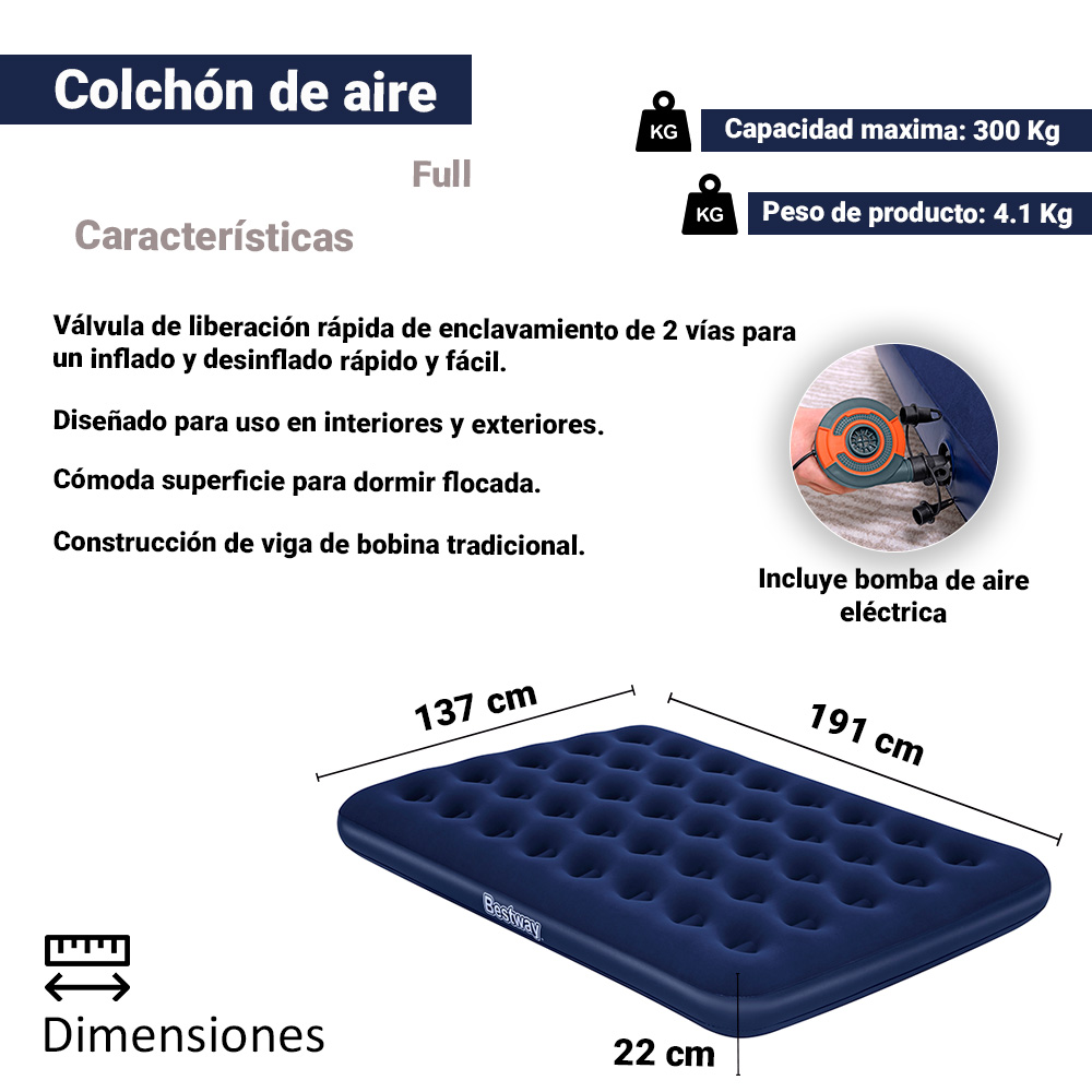 Colchón Inflable Matrimonial Cama De Aire Camping + Bomba