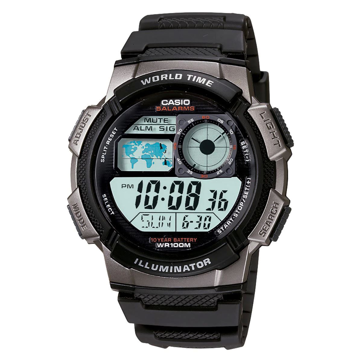 Reloj para hombre Casio AE 1000W 1B deportivo resistente al agua hora mundial luz led