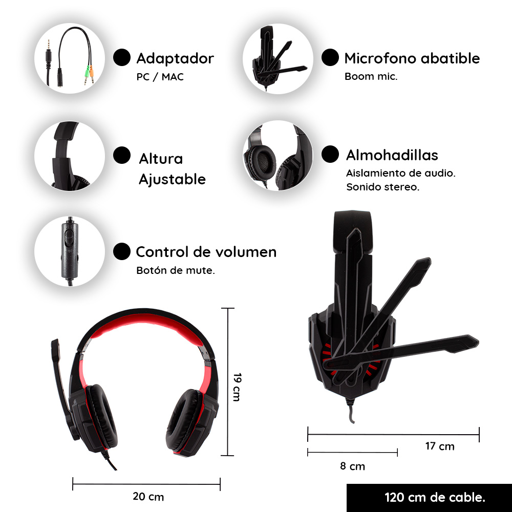 Audífonos Diadema Con Micrófono Alámbrico Gamer Sentry Gaming Gx150 Rojo