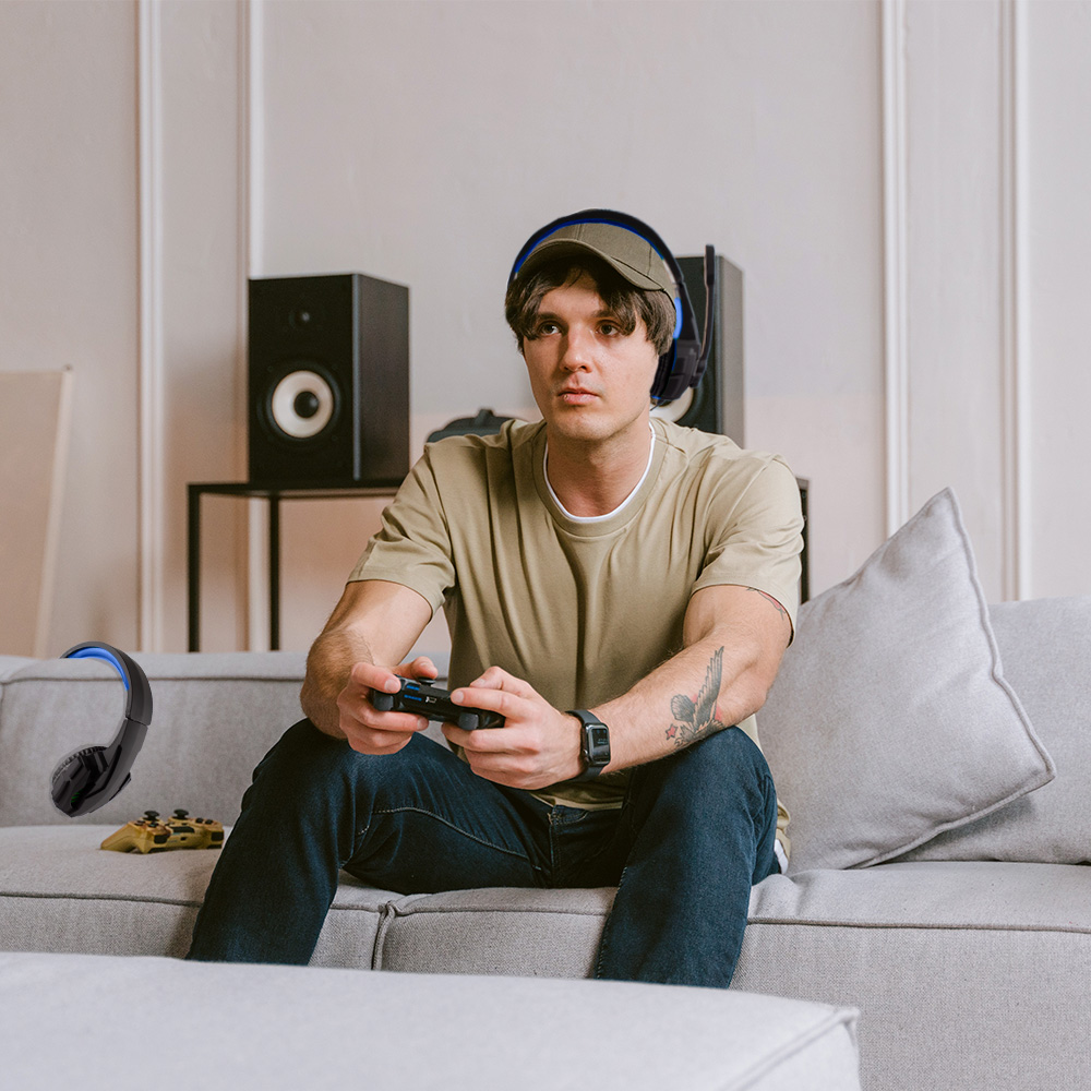  Audífonos Con Micrófono Alámbrico Gamer Diadema Sentry Gaming  Azul Gx150