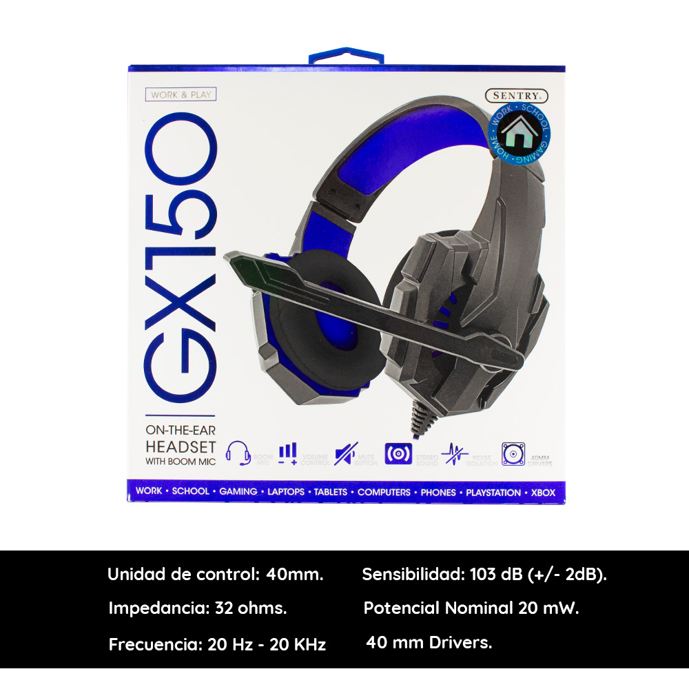  Audífonos Con Micrófono Alámbrico Gamer Diadema Sentry Gaming  Azul Gx150