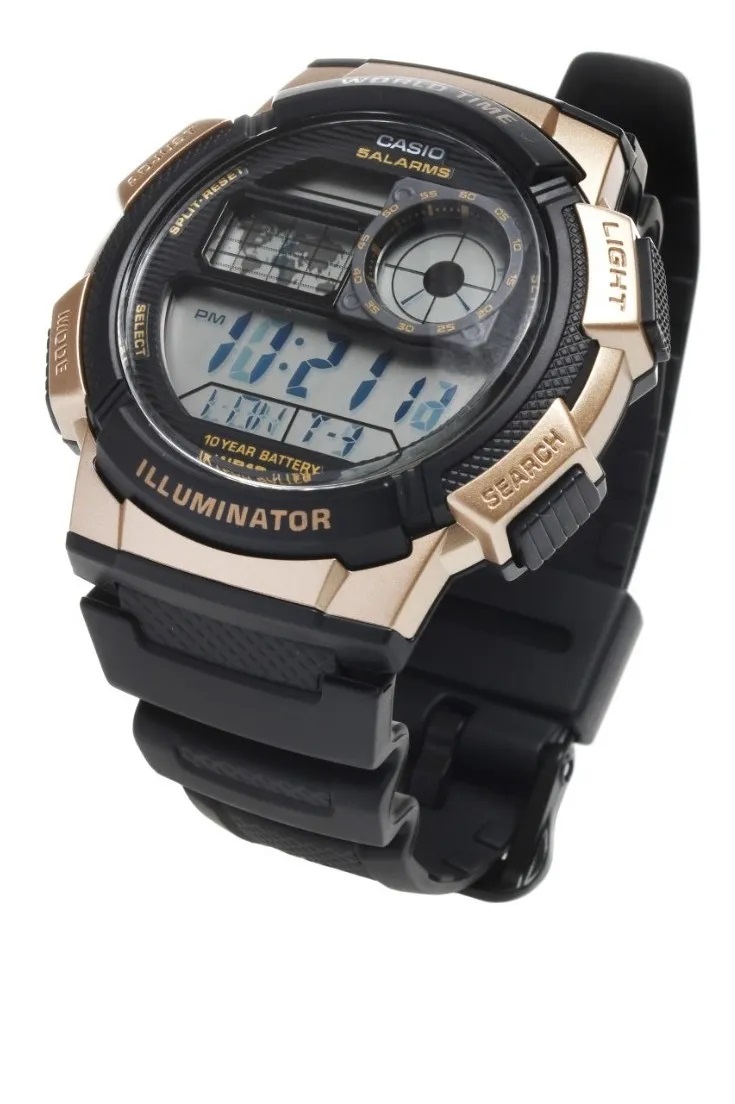 Reloj para hombre Casio Ae-1000w-1A3 deportivo resistente al agua hora mundial luz led