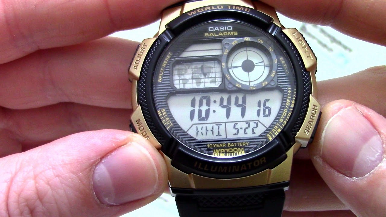 Reloj para hombre Casio Ae-1000w-1A3 deportivo resistente al agua hora mundial luz led