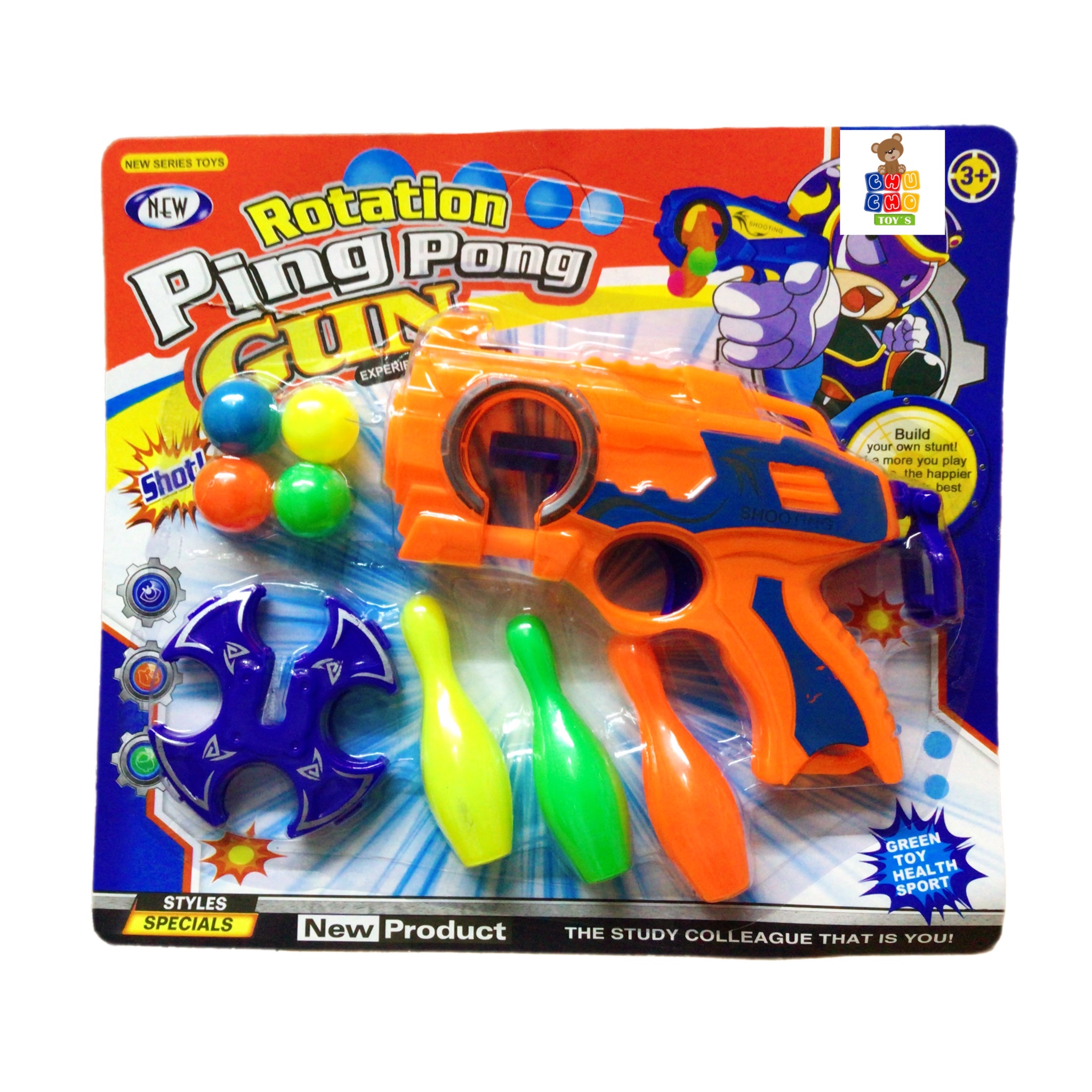 PISTOLA DE JUGUETE LANZA PELOTAS PING PONG ECONÓMICO FIESTA 3PZ