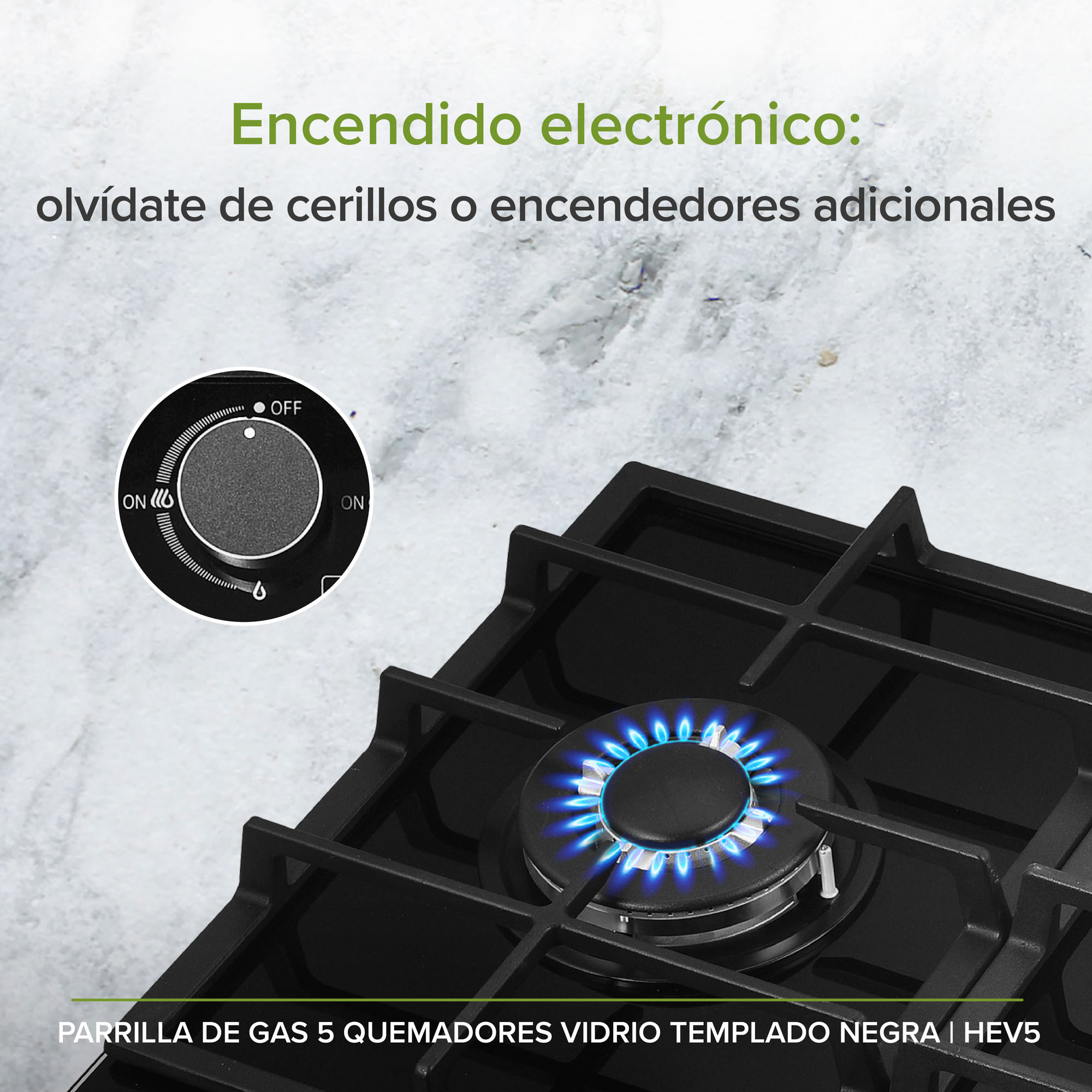 Parrilla A Gas 5 Quemadores Hierro Y Panel De Vidrio Avera HEV5