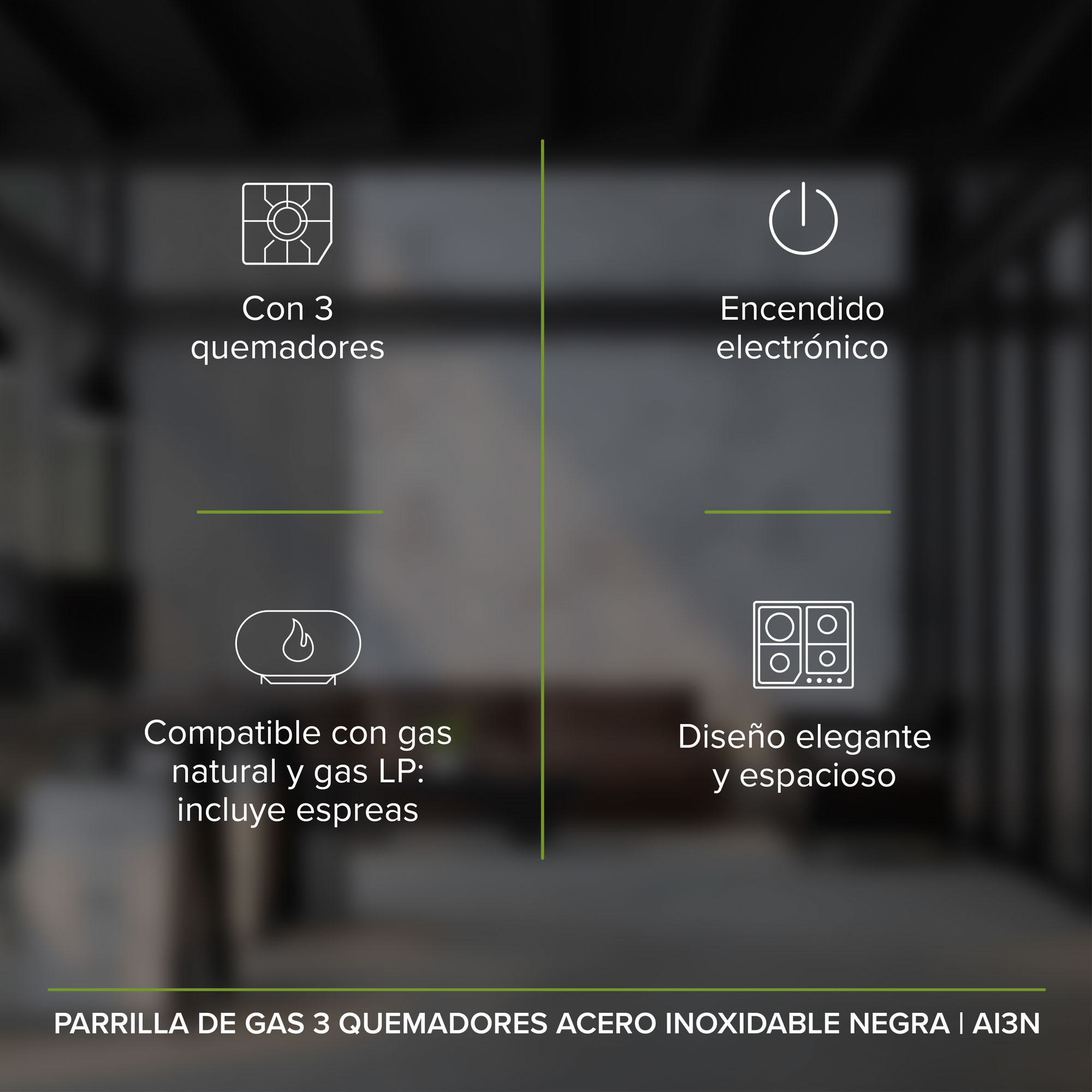 Parrilla A Gas 3 Quemadores Acero Inoxidable Avera AI3N