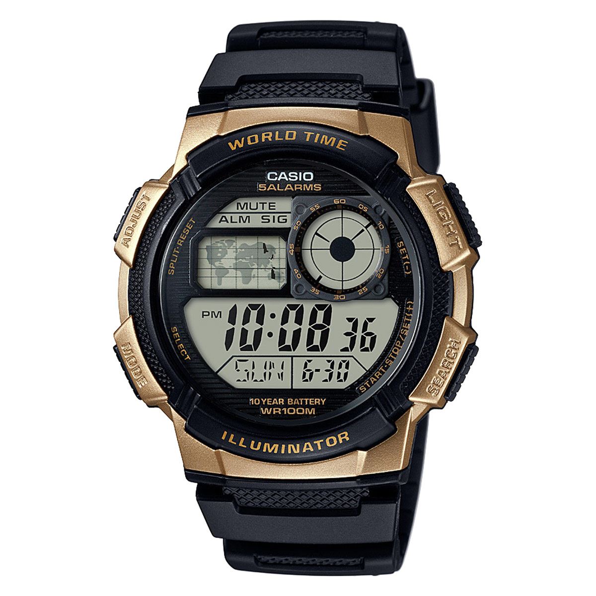 Reloj para hombre Casio Ae-1000w-1A3 deportivo resistente al agua hora mundial luz led