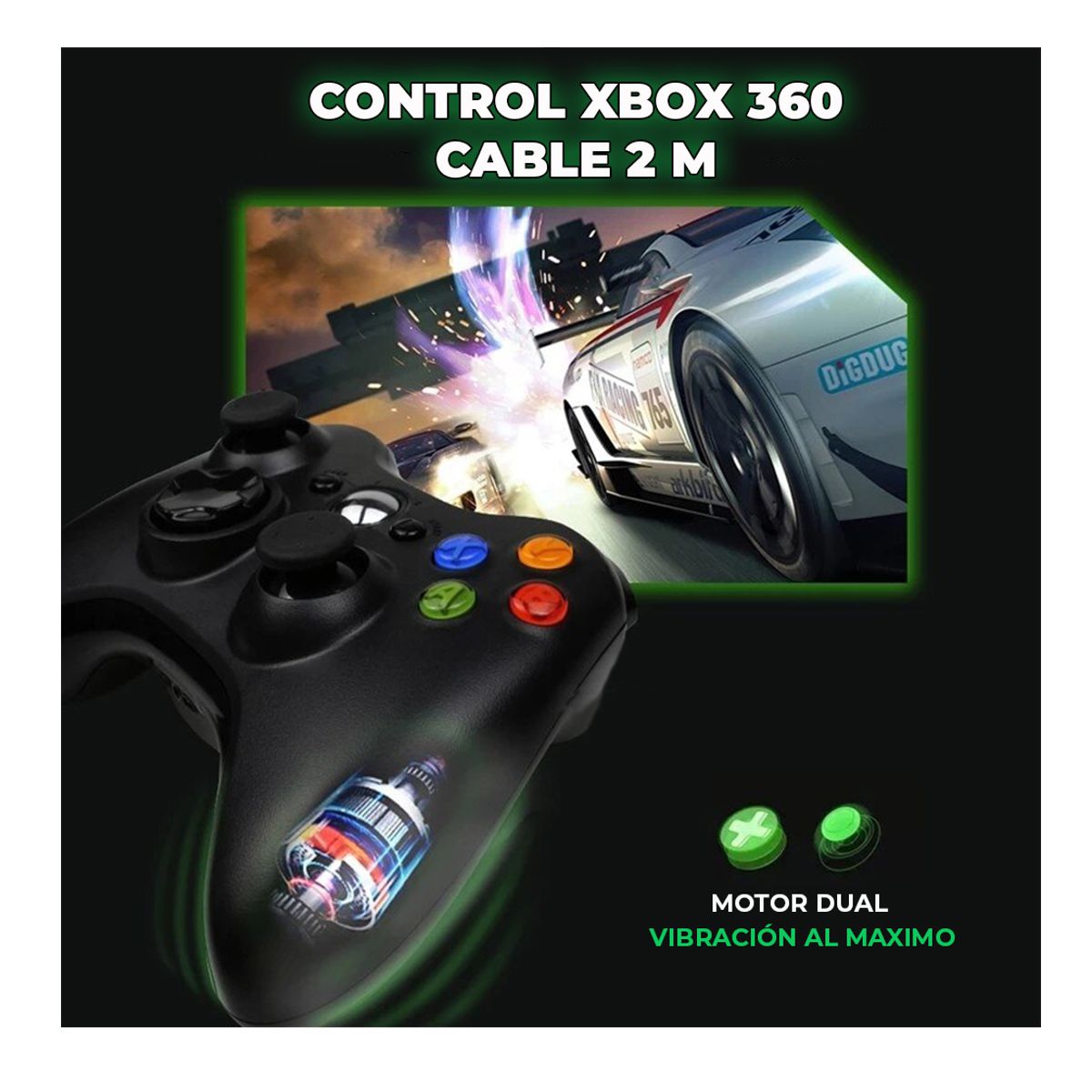 Control Alambrico Compatible con Xbox 360 GM05 Negro