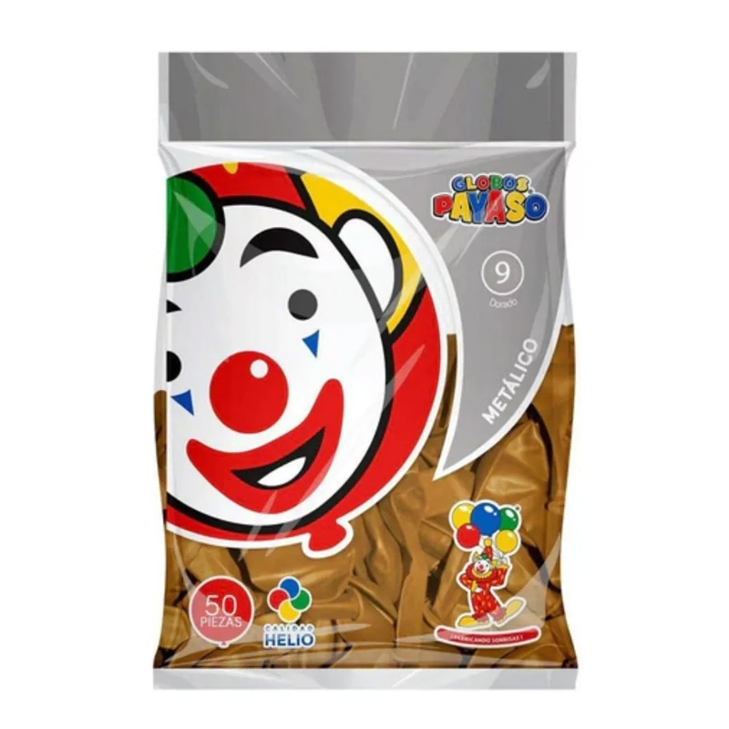 Globos Payaso 9", dorado metálico, calidad Helio, 50 pzas.