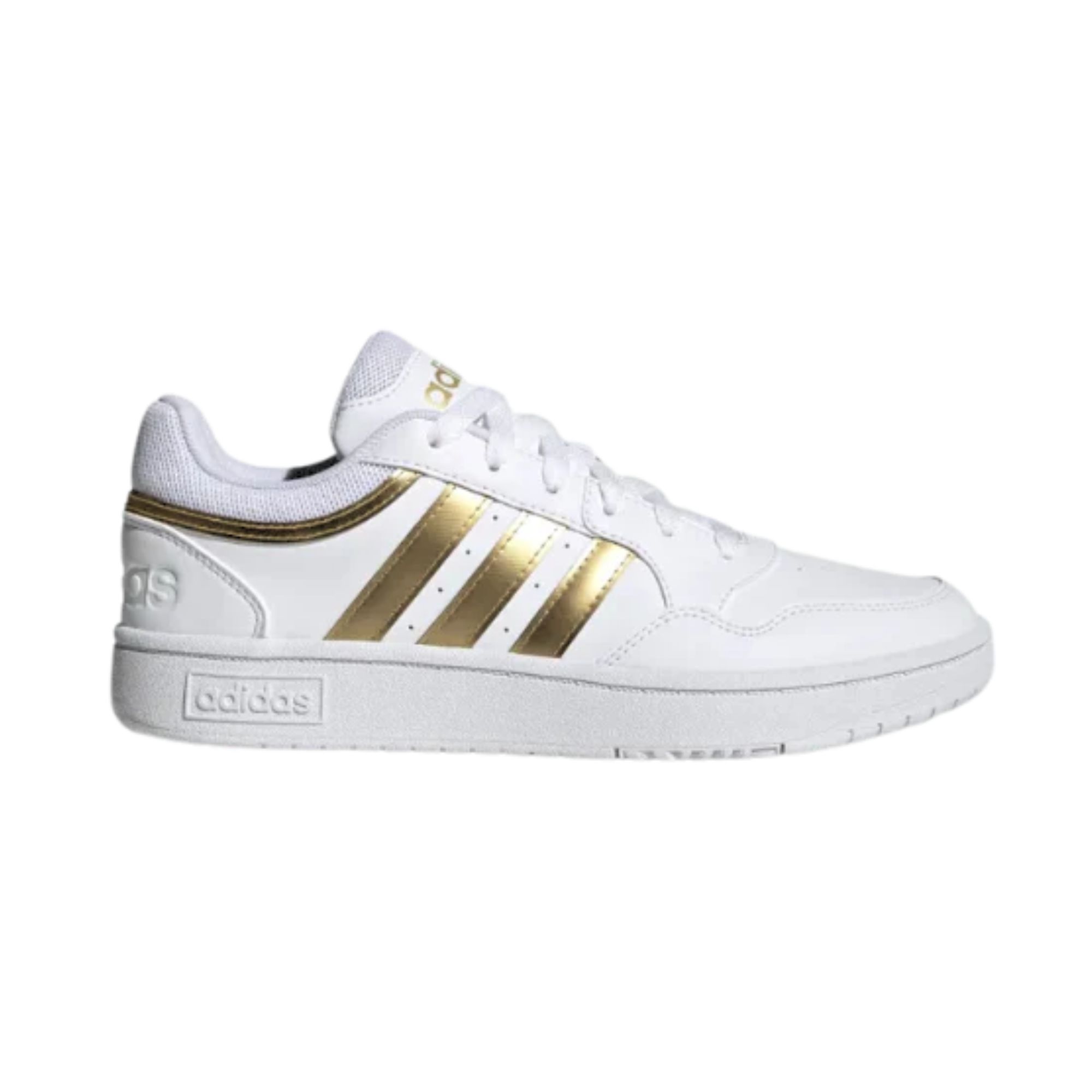 Tenis Adidas hoops 3.0 Low Blanco con Dorado Dama Originales HP7972
