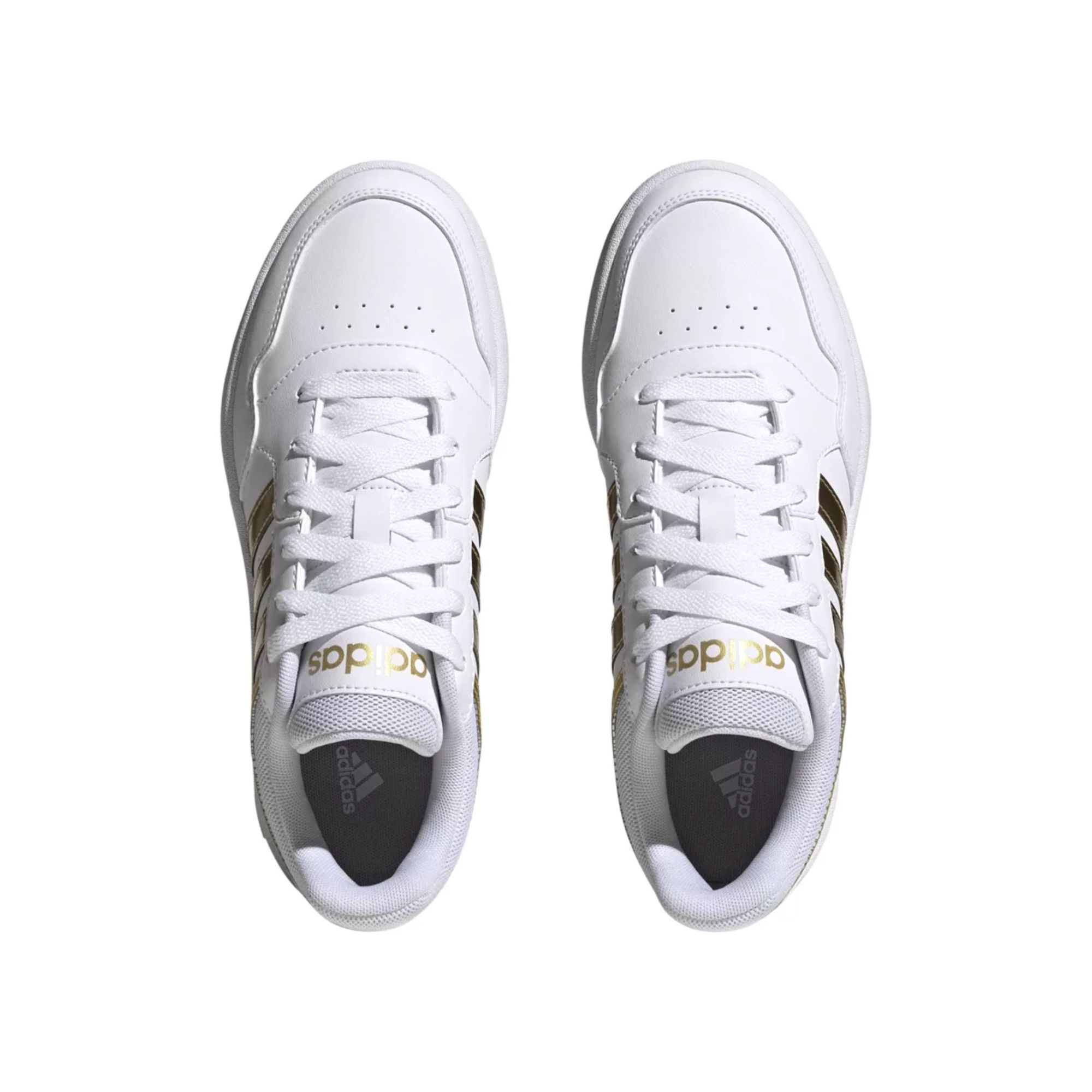 Tenis Adidas hoops 3.0 Low Blanco con Dorado Dama Originales HP7972