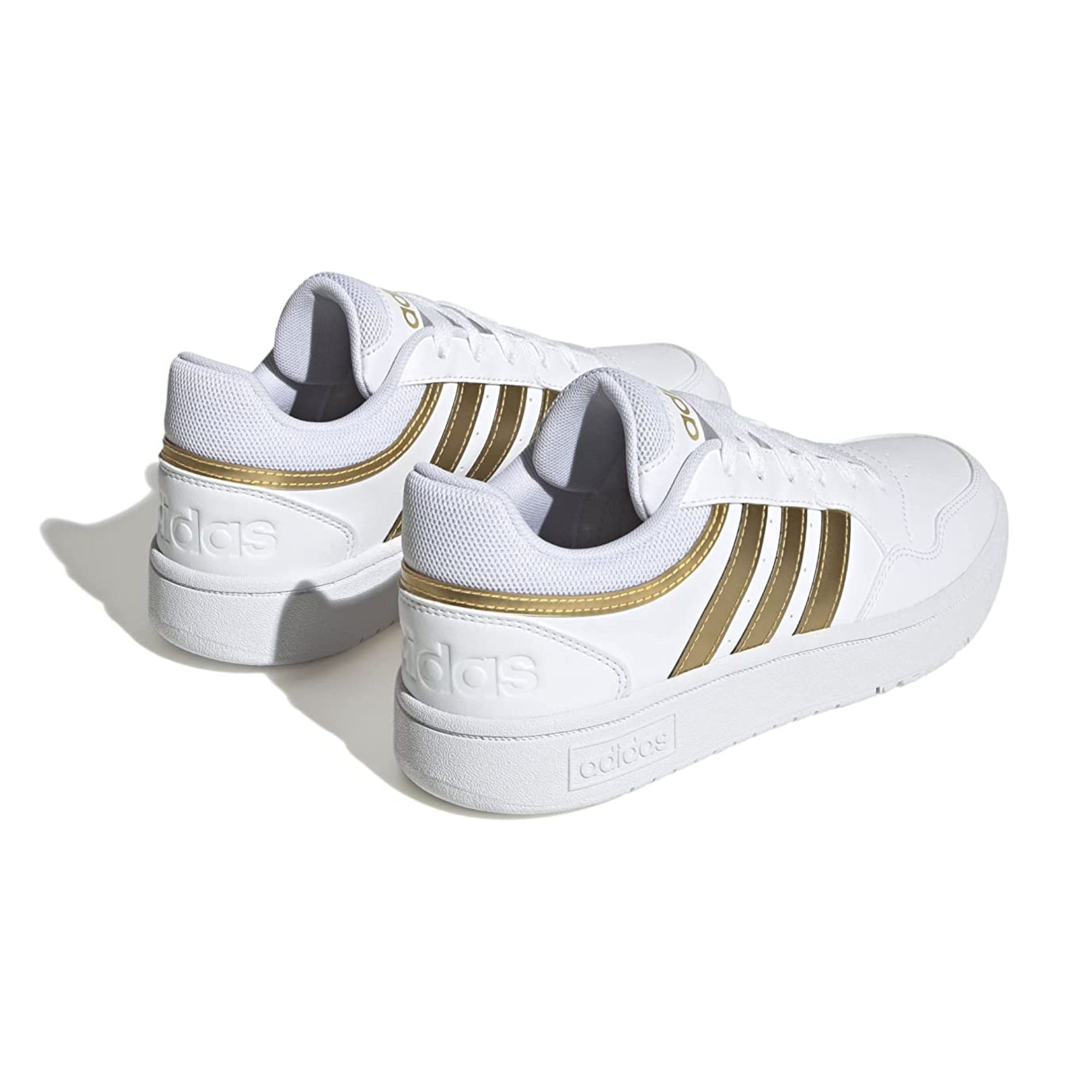 Tenis Adidas hoops 3.0 Low Blanco con Dorado Dama Originales HP7972