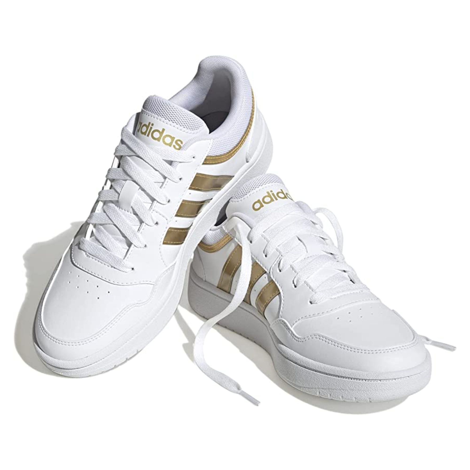Tenis Adidas hoops 3.0 Low Blanco con Dorado Dama Originales HP7972