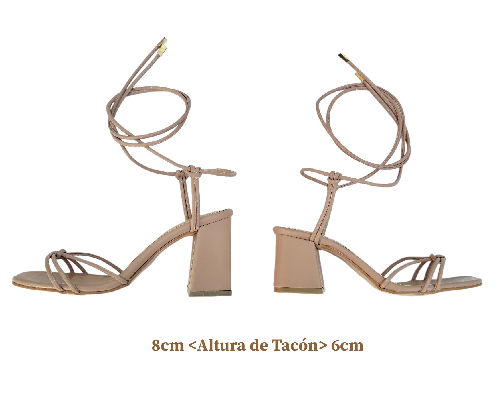 Sandalia Zapatilla Tacón Altura 8 y 6 cm Tiras Gladiador Romano Punta Semi Cuadrada Con Plantilla de Piel 100% Natural Envío Gratis Agregando dos Pares de Productos Yosmina.