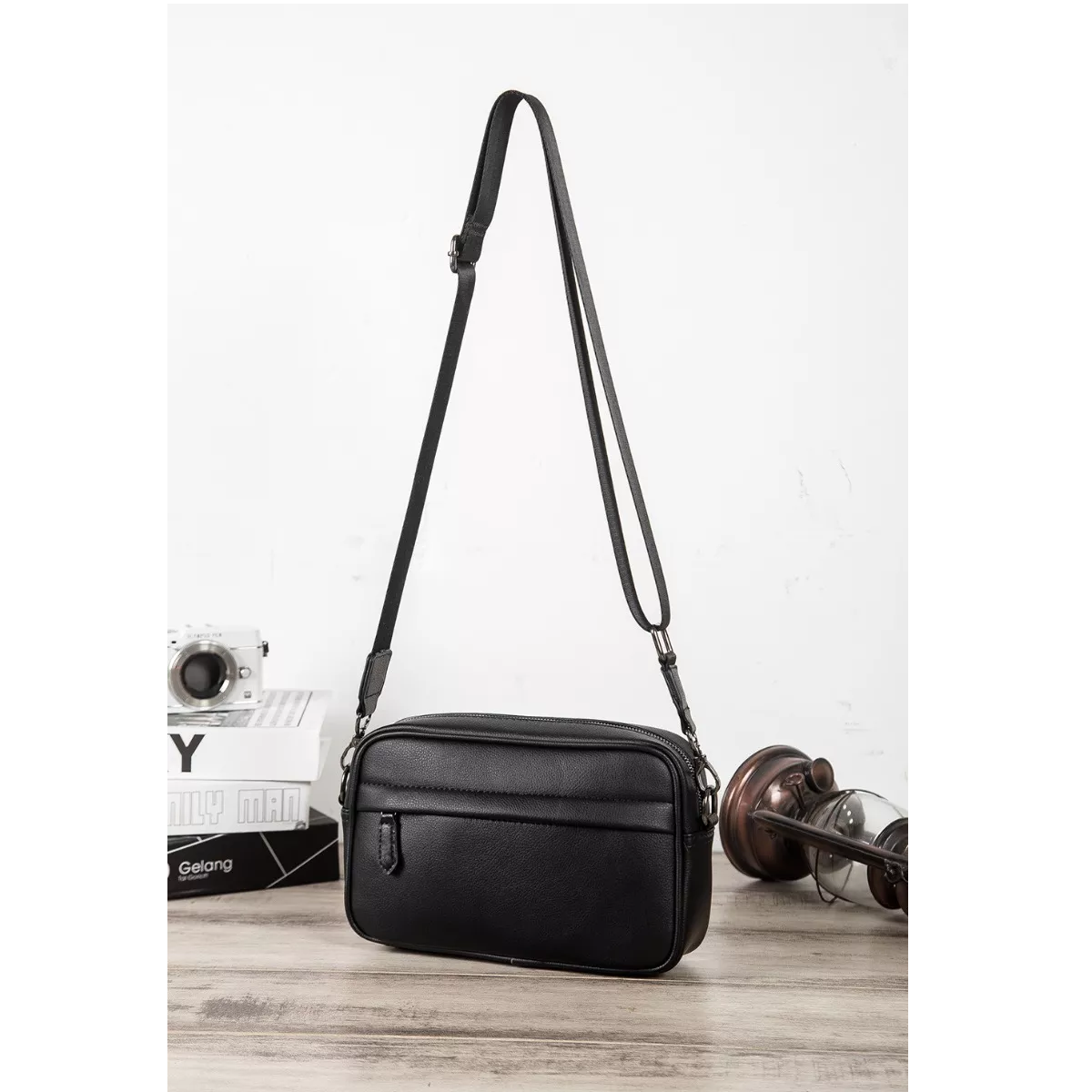 Bandolera De Cuero Para Hombre Bolso Crossbody Negro