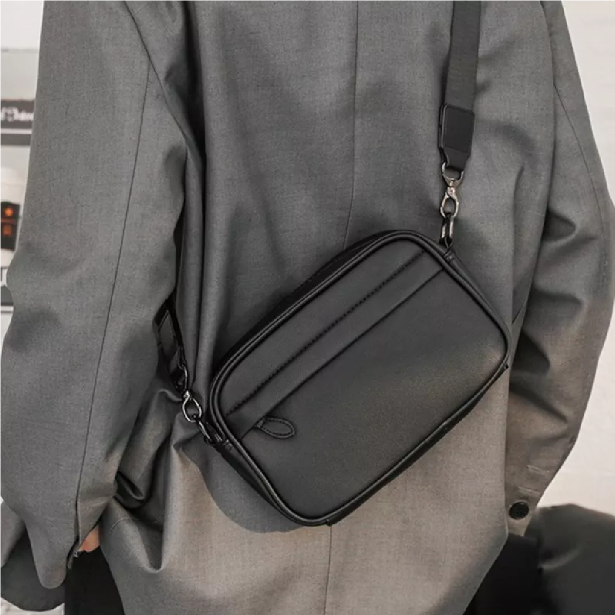 Bandolera De Cuero Para Hombre Bolso Crossbody Negro