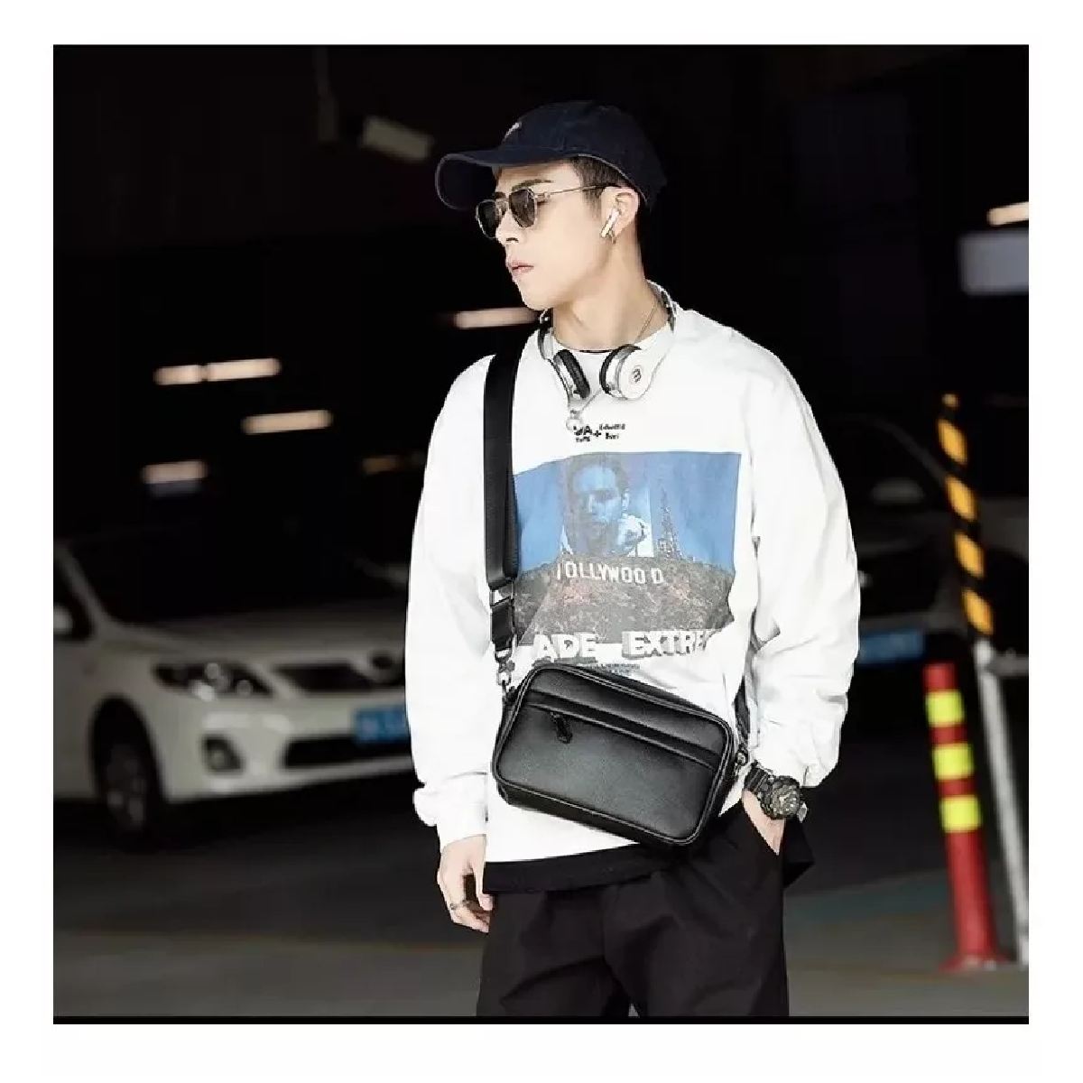 Bandolera De Cuero Para Hombre Bolso Crossbody Negro