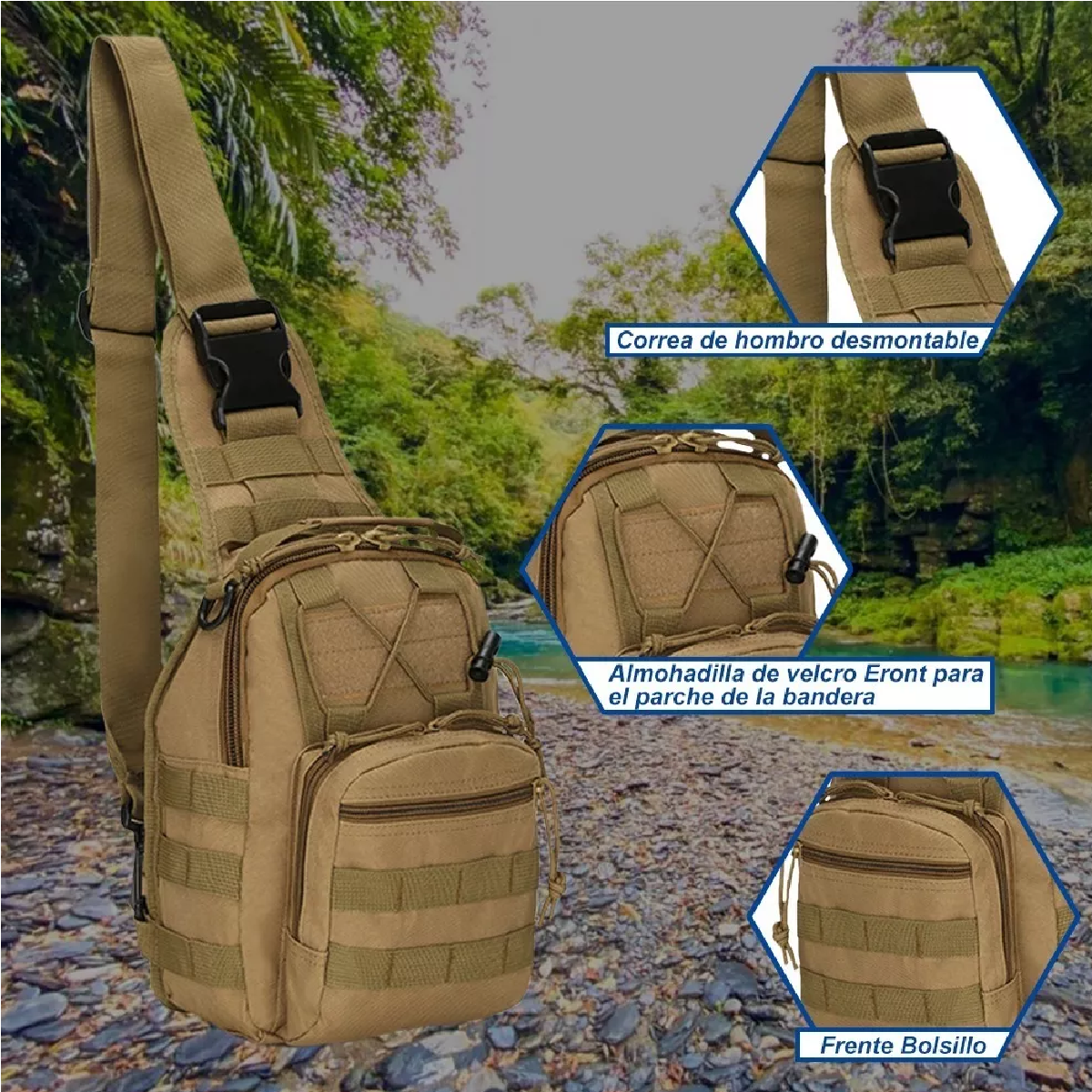 Pechera Mochila Táctica Militar Bandolera Hombre Caqui