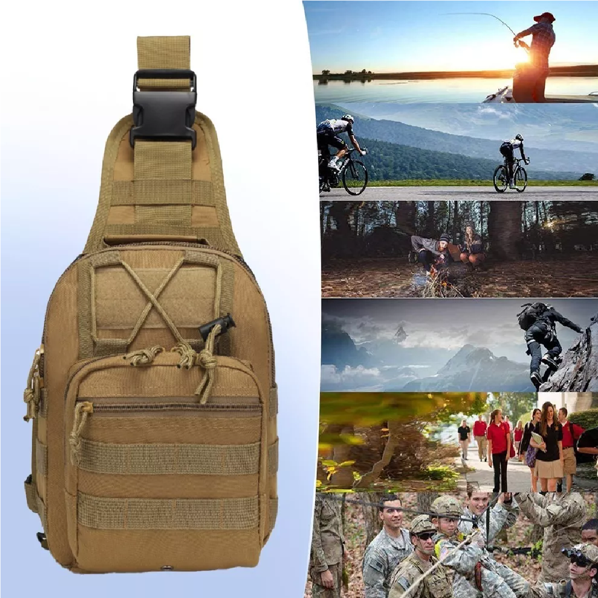 Pechera Mochila Táctica Militar Bandolera Hombre Caqui