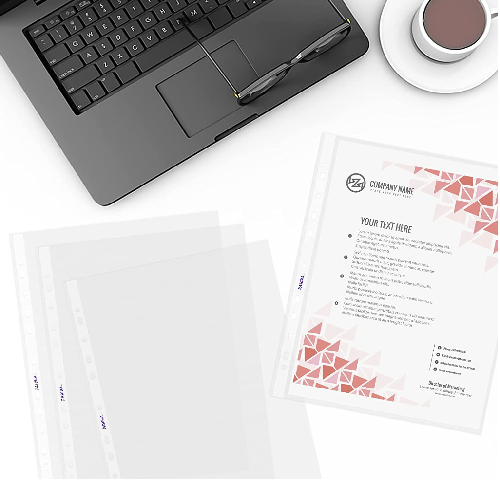 Paquete de 100 unidades de protectores transparentes de hojas para organizar, guardar y proteger hojas de papel de tamaño carta