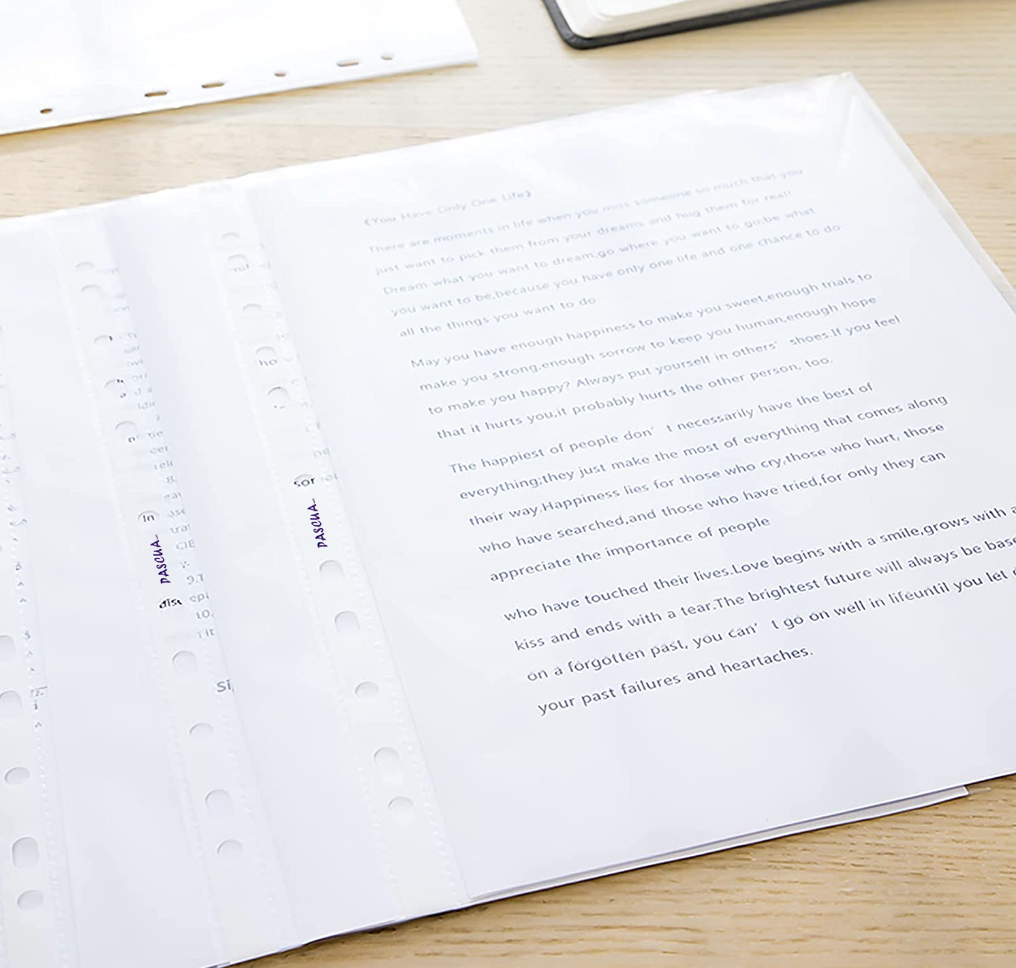 Paquete de 100 unidades de protectores transparentes de hojas para organizar, guardar y proteger hojas de papel de tamaño carta