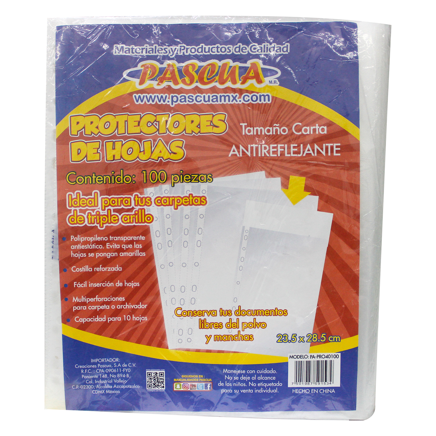 Paquete de 100 unidades de protectores transparentes de hojas para organizar, guardar y proteger hojas de papel de tamaño carta
