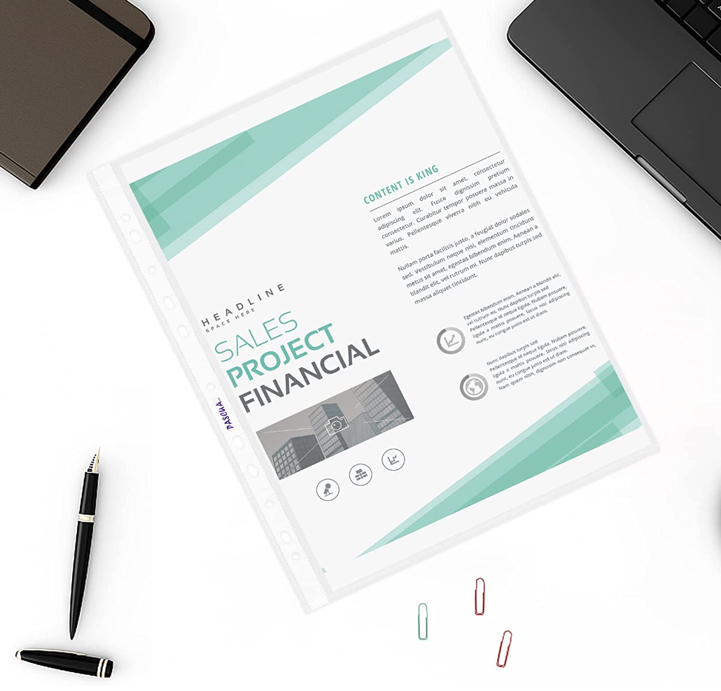 100 fundas de plástico transparente para documento protectores transparentes de hojas para organizar, guardar y proteger hojas de papel de 23.5 x 28.5 cm