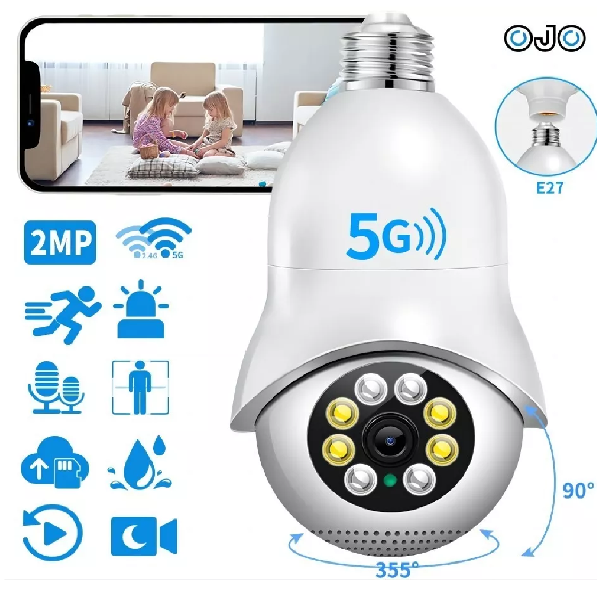 5G WiFi Security Camera 1080P PTZ – 360° Pan-Tilt, Night Vision, 2-Way Audio For Home