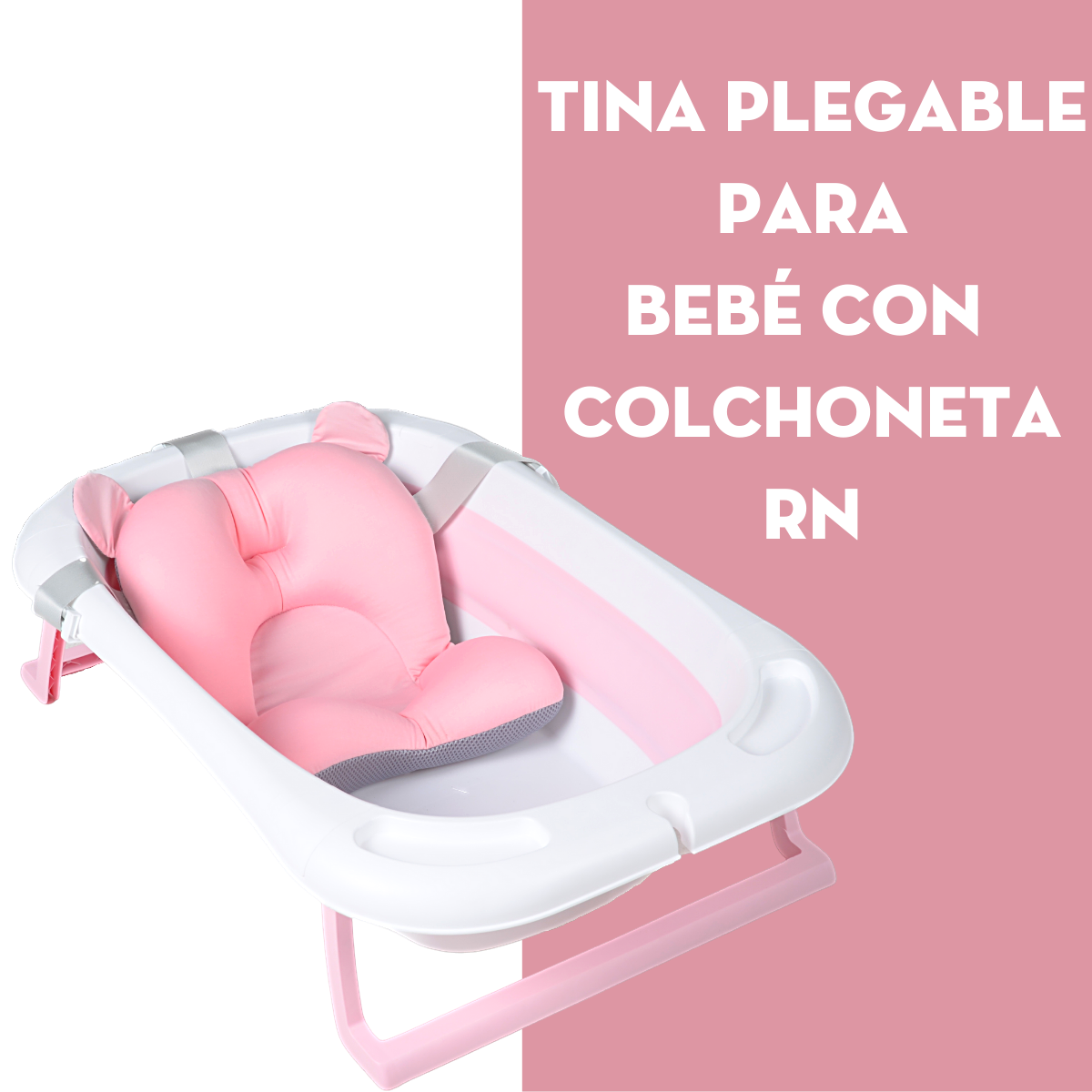 Bañera Plegable Para Bebé Mima2 Con Termómetro y Colchoneta Recien Nacido Rosa