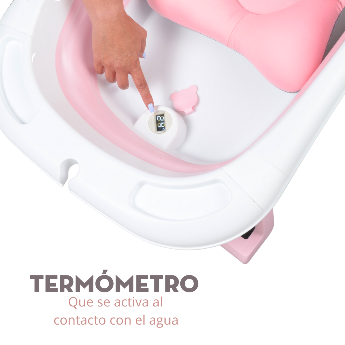 Bañera Plegable Para Bebé Mima2 Con Termómetro y Colchoneta Recien Nacido Rosa