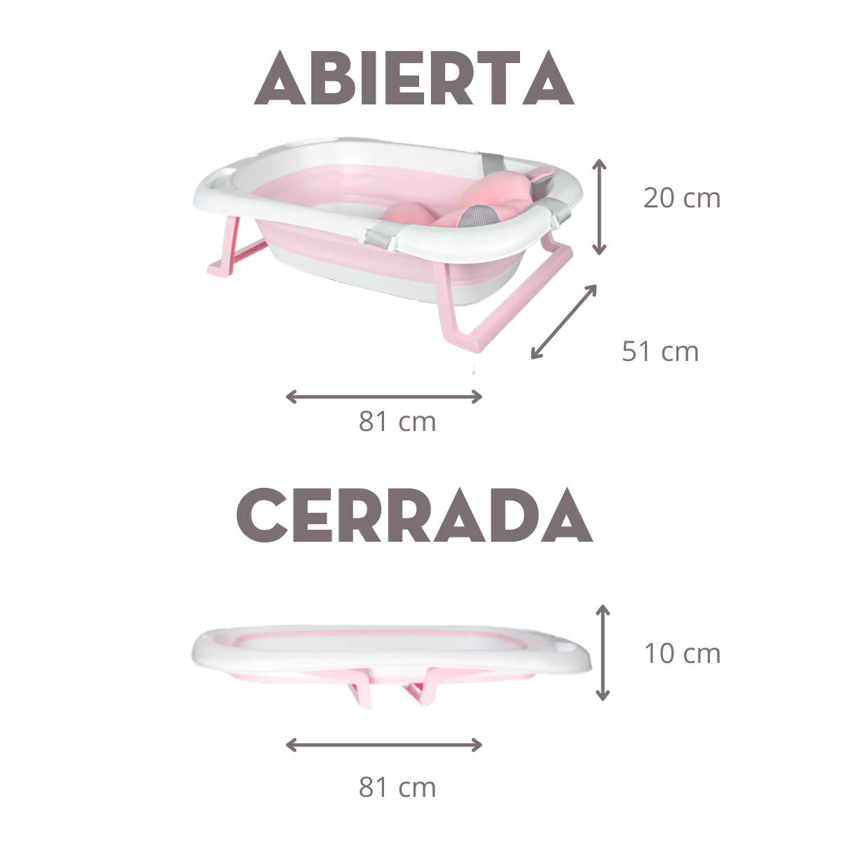 Bañera Plegable Para Bebé Mima2 Con Termómetro y Colchoneta Recien Nacido Rosa