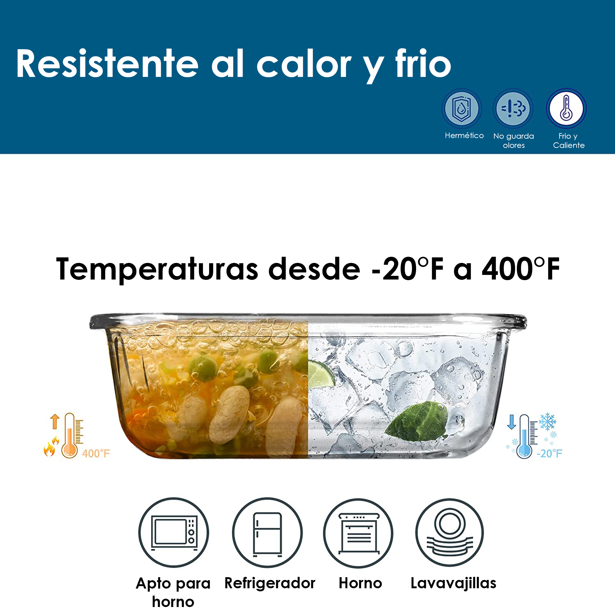 Refractario Rectangular de Cristal 1000 ml