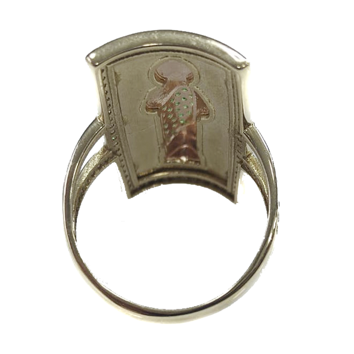 Anillo De placa con San Judas De Oro Amarillo Y Rosa 10k Zirconia Verde