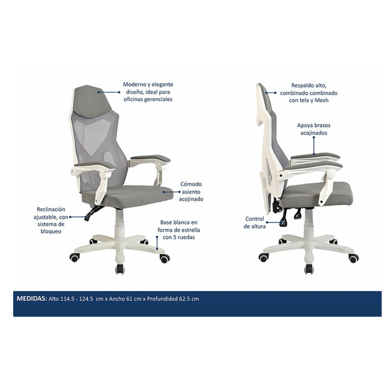 Silla Ejecutiva Techni Mobili Platinum Polipiel - Gris