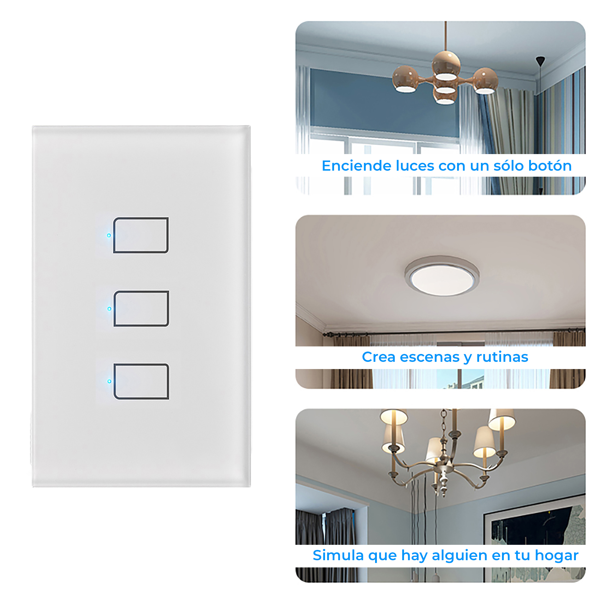 Apagador Smart 3 Botones RF 433 MHz - Requiere Rm4 Pro, Comp. Asistentes de Voz