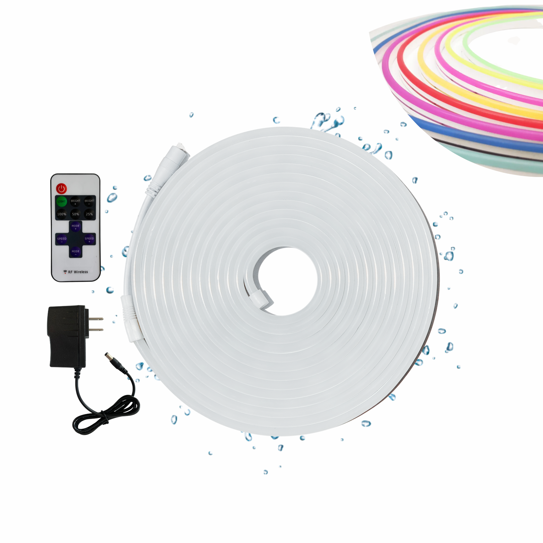 Tira Led Neón Flex con Eliminador y Controlador Unicolor Decorativa 5 Metros Anti Agua DOSYU