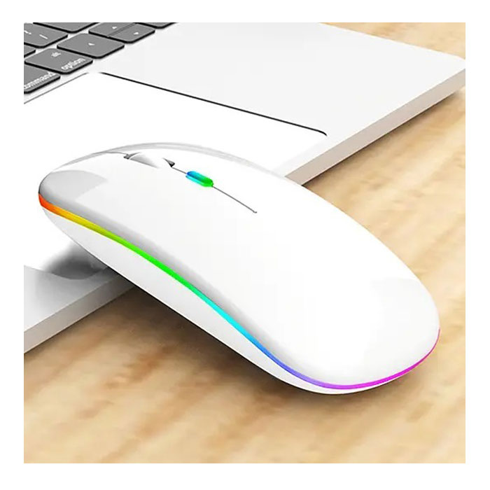 Mouse Ratón Recargable 2.4ghz USB Bluethoot Inalámbrico Led Para Pc Laptop Tablet Ipad (Blanco).