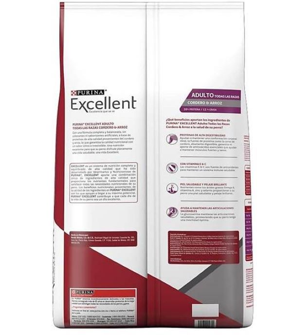 Purina Excellent Alimento para Perros Adultos Cordero y Arroz 4 Kg