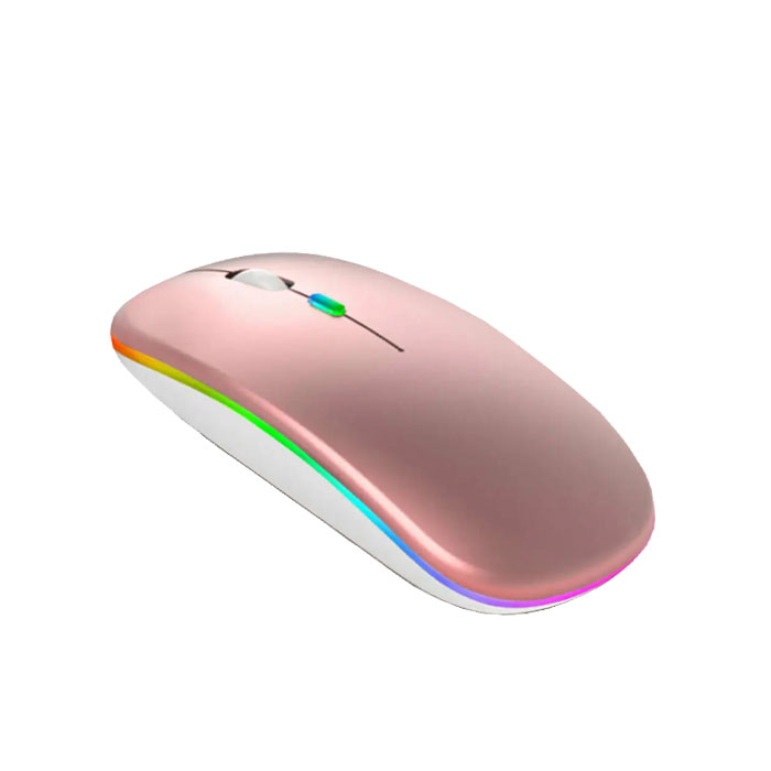 Mouse Ratón Recargable 2.4ghz USB Bluethoot Inalámbrico Led Para Pc Laptop Tablet Ipad (Rosa)
