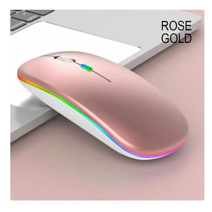 Mouse Ratón Recargable 2.4ghz USB Bluethoot Inalámbrico Led Para Pc Laptop Tablet Ipad (Rosa)