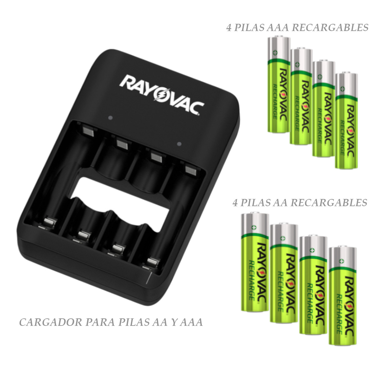 Cargador pilas Rayovac con baterias recargables 4 AA + 4 AAA