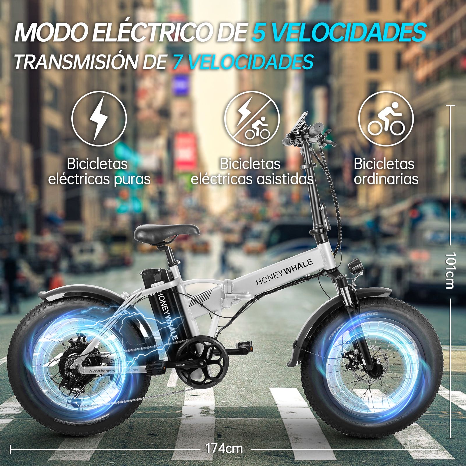 Bicicleta Eléctrica Plegable Honey Whale F6 PRO Gris.