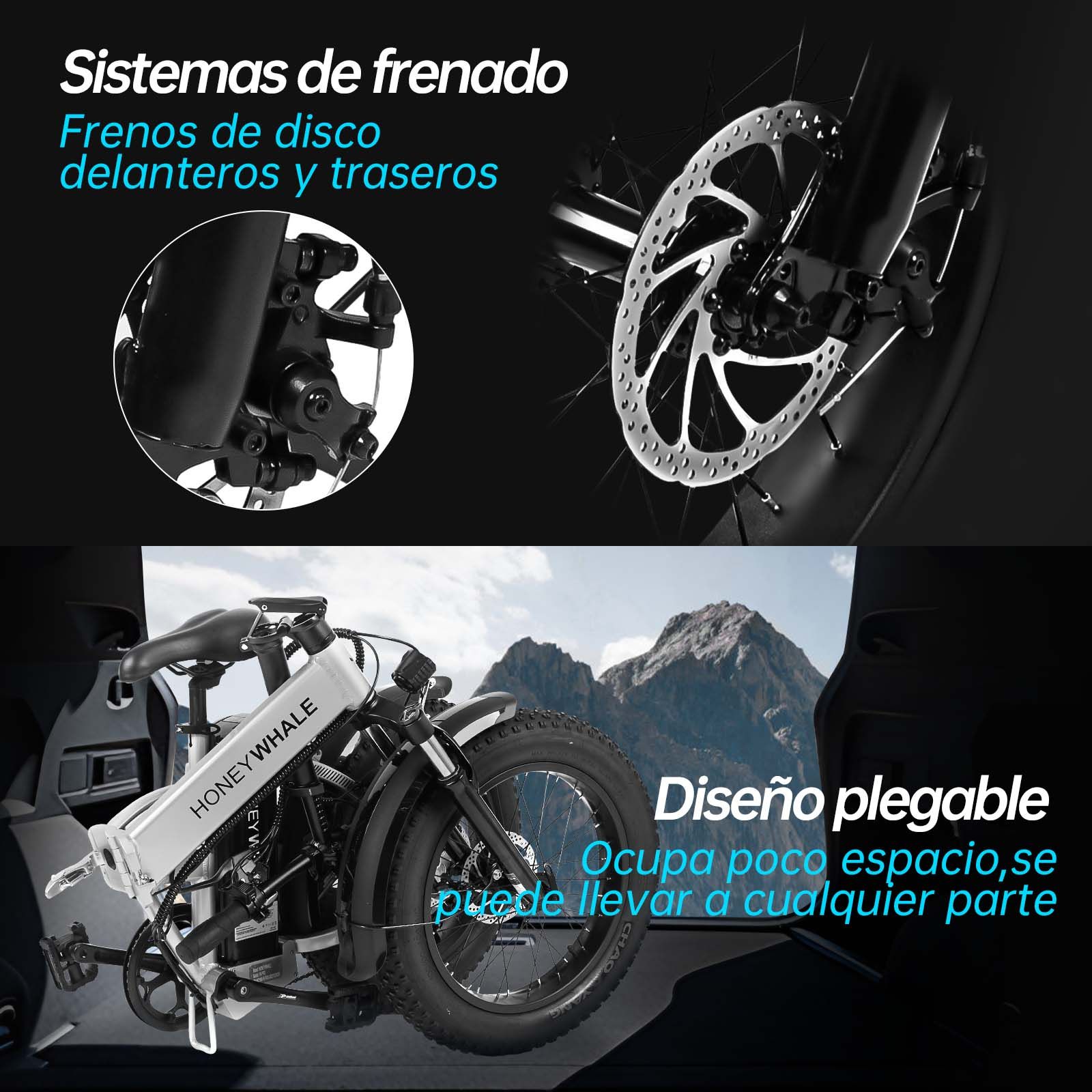 Bicicleta Eléctrica Plegable Honey Whale F6 PRO Gris.