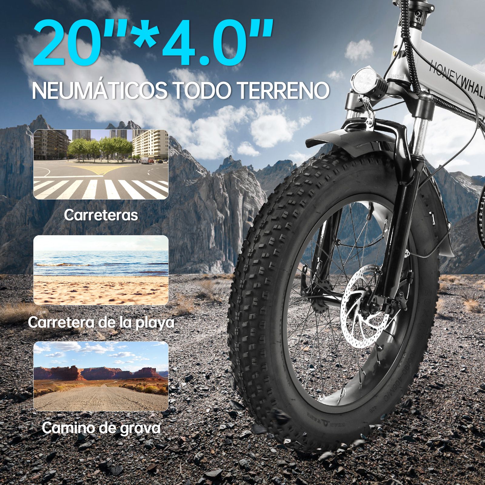 Bicicleta Eléctrica Plegable Honey Whale F6 PRO Gris.