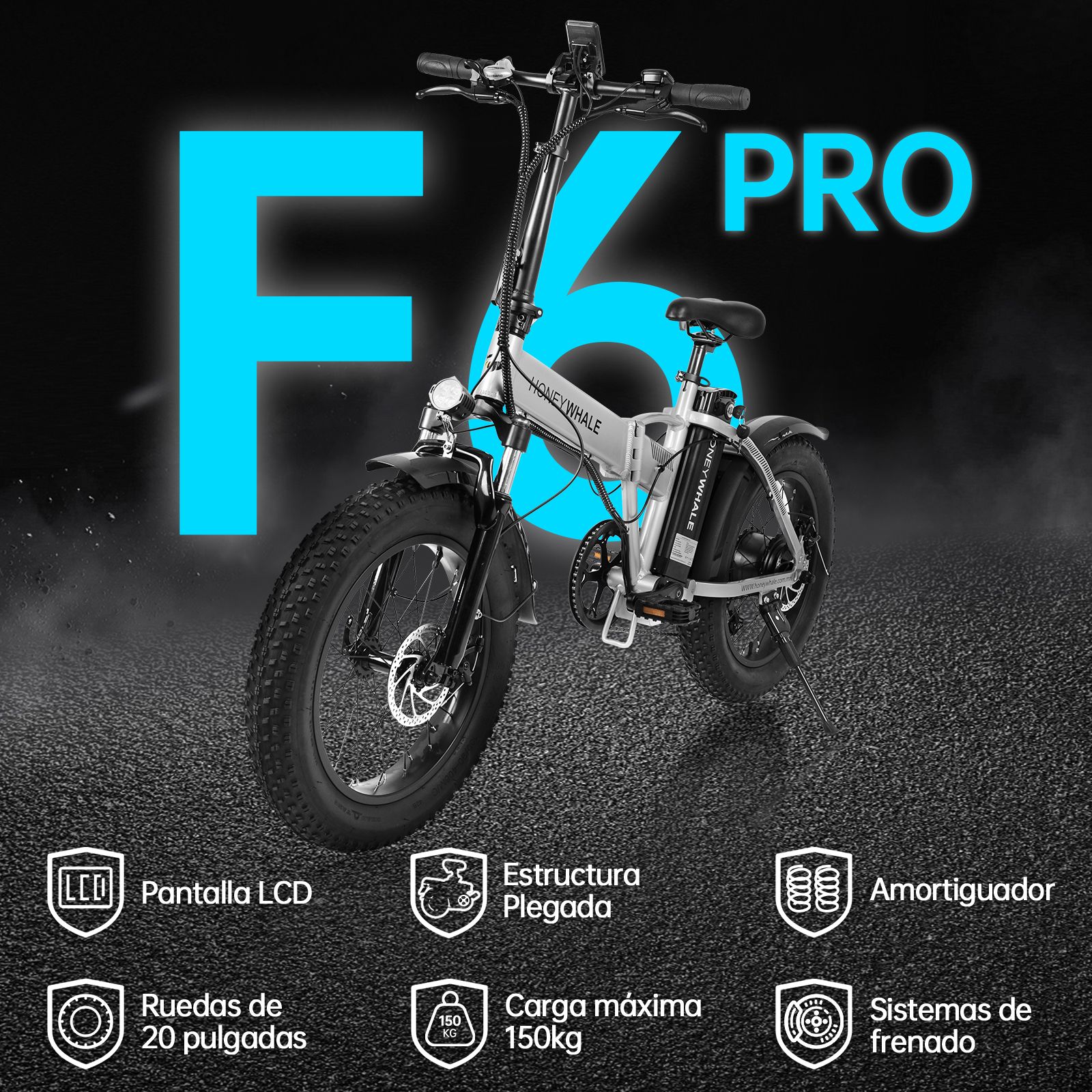 Bicicleta Eléctrica Plegable Honey Whale F6 PRO Gris.