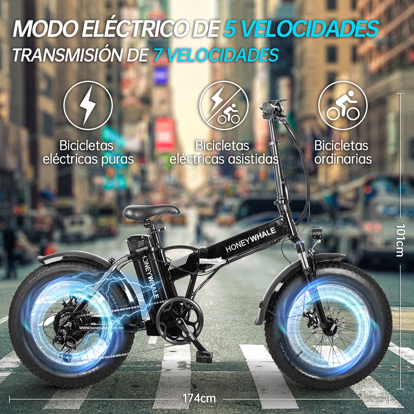 Bicicleta Eléctrica Plegable Honey Whale F6 PRO Negro.