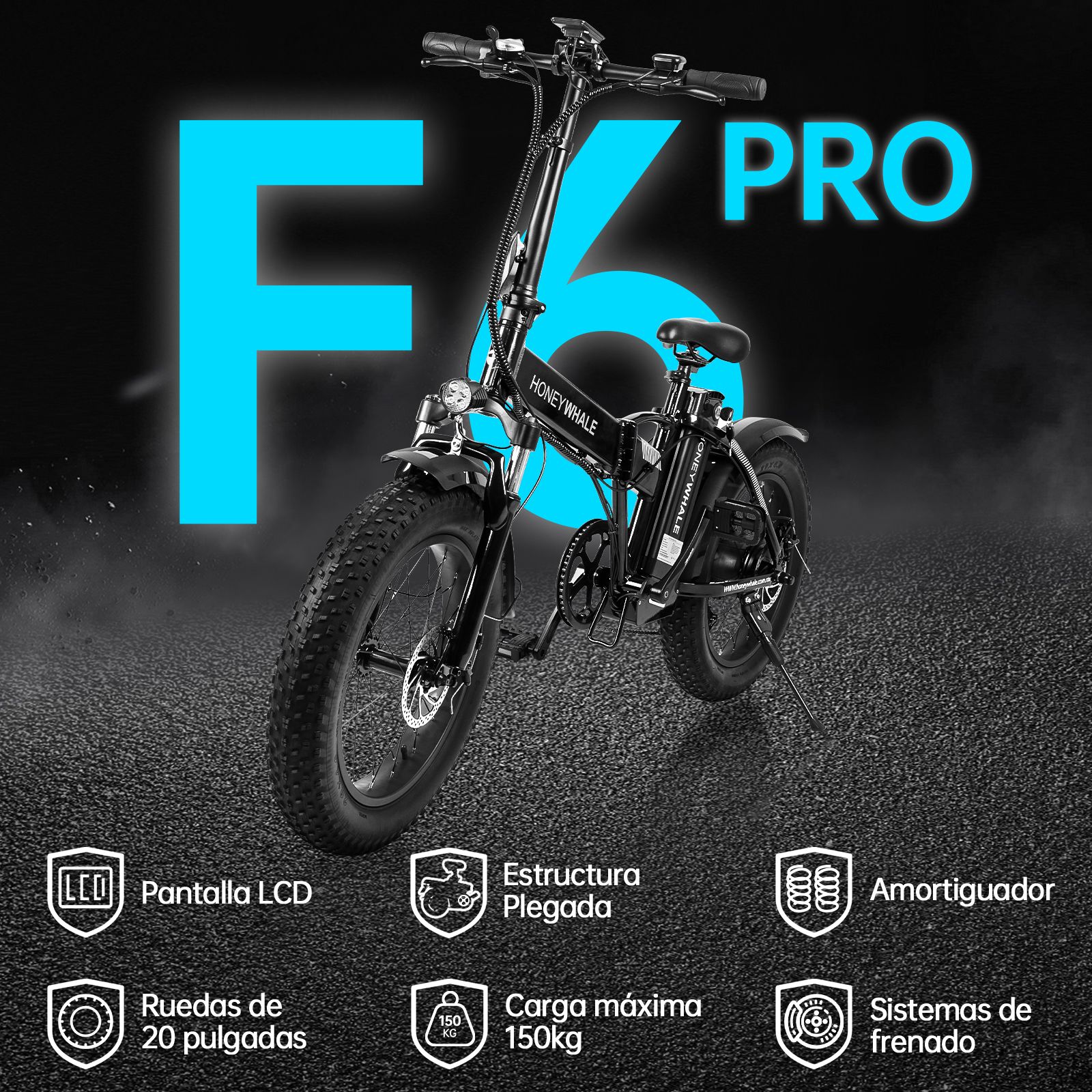 Bicicleta Eléctrica Plegable Honey Whale F6 PRO Negro.